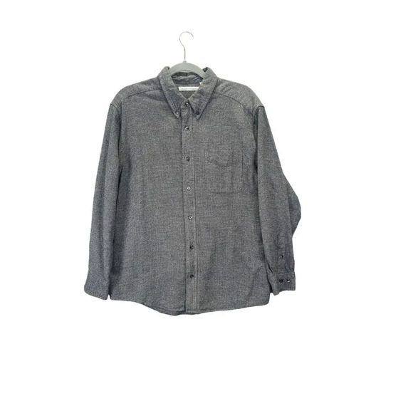 Flannel Button Down Mens Long Sleeve Shirt Large Dark Charcoal Gray Soft - Picture 1 of 13